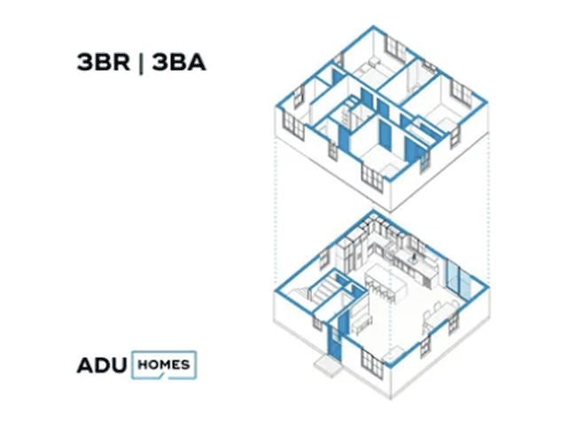 Plan 1200A ADU floor plan, 3 bed, 1,200 sq ft