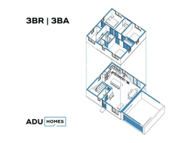 Plan 1200LAG ADU floor plan, 3 bed, 1,200 sq ft