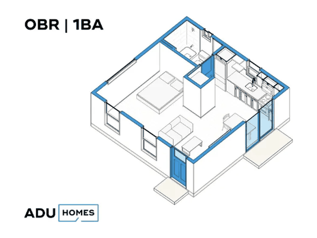 Plan 400A ADU floor plan, studio, 400 sq ft