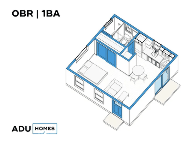 Plan 400B ADU floor plan, studio, 400 sq ft