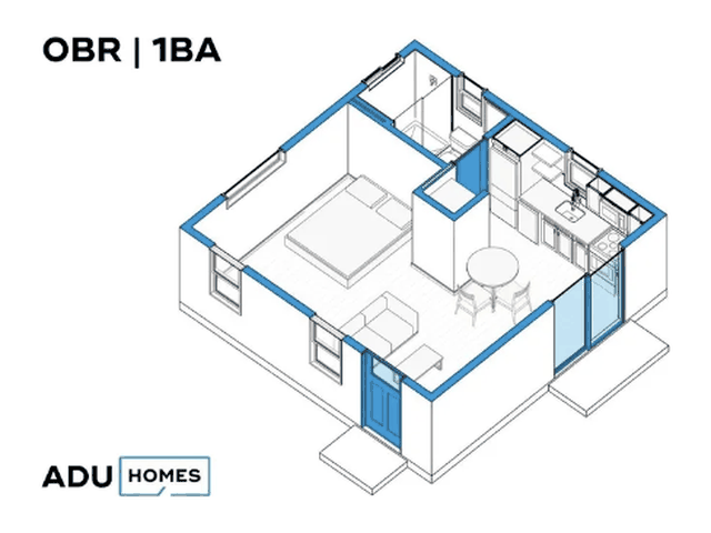 Plan 400E ADU floor plan, studio, 400 sq ft