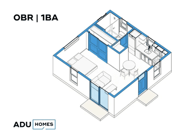 Plan 400F ADU floor plan, studio, 400 sq ft