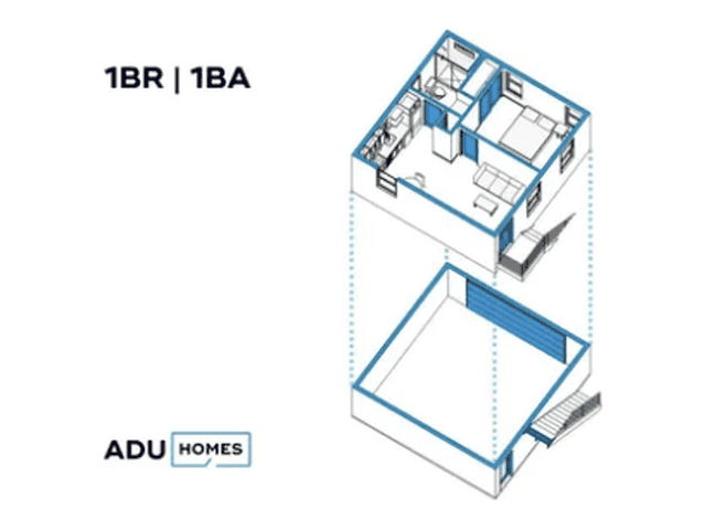 Plan 484C ADU floor plan, 1 bed, 484 sq ft