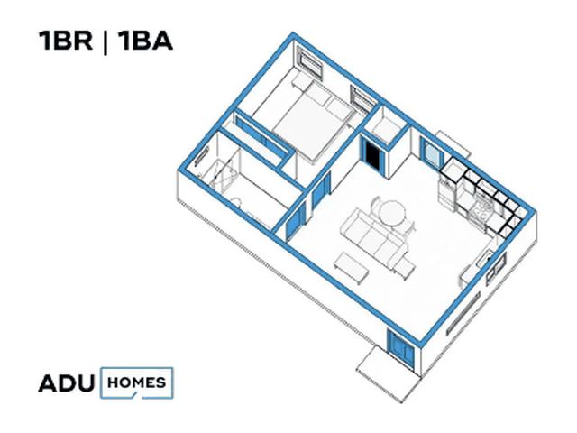 Plan 500A ADU floor plan, 1 bed, 500 sq ft