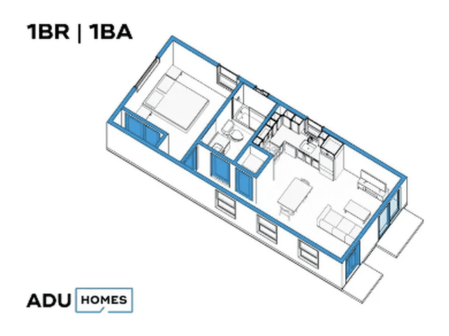 Plan 500B ADU floor plan, 1 bed, 500 sq ft