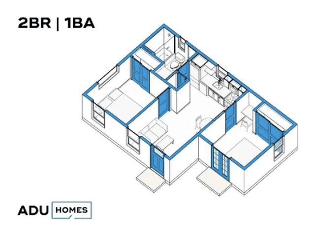 Plan 537 ADU floor plan, 2 bed, 537 sq ft