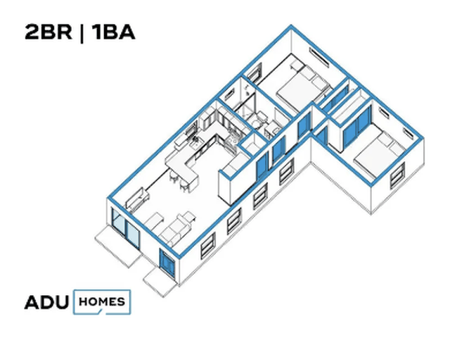 Plan 744 ADU floor plan, 2 bed, 744 sq ft