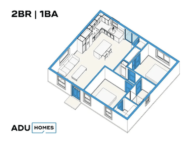 Plan 780 ADU floor plan, 2 bed, 780 sq ft