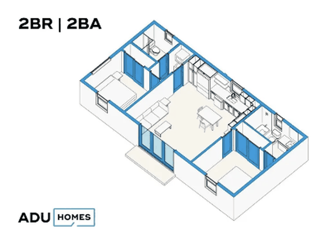 Plan 800 ADU floor plan, 2 bed, 800 sq ft