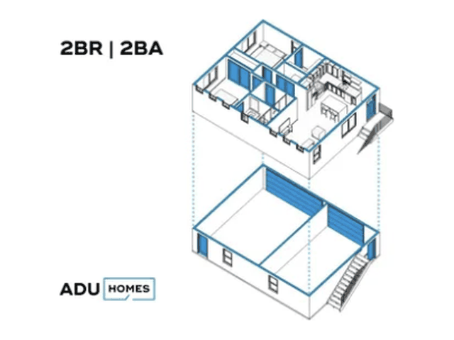 Plan 837C ADU floor plan, 2 bed, 837 sq ft
