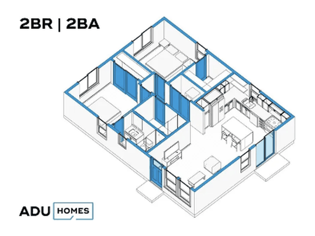 Plan 854 ADU floor plan, 2 bed, 854 sq ft