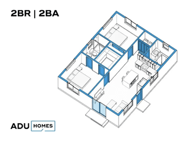 Plan 858 ADU floor plan, 2 bed, 858 sq ft
